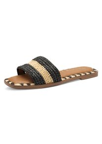 Pantolette Tamaris, Damen, Gr. 36, schwarz (schwarz, beige), Bast, Schuhe Pantolette, Blockabsatz, Sommerschuh, Strandschuh, zweifarbige Bast-Umrandung