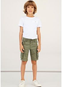 Cargobermudas name it "NKMRYAN REG TWI L SHORTS 6776-BA NOOS", Jungen, Gr. 92, N-Gr, gr&uuml;n (deep lichen gr&uuml;n), Twill, Obermaterial: 98% Baumwolle, 2% Elasthan, unifarben, washed, regular fit kniefrei, Hosen Cargobermudas, Baumwollmischung, Stretch, Cargotaschen