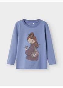 Langarmshirt name it "NMFOTREA LS TOP BOX", M&auml;dchen, Gr. 92, blau (blau ice), Jersey, Obermaterial: 100% Baumwolle, bedruckt, regular fit, Rundhals, Shirts Langarmshirt