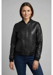 Lederjacke Mauritius "MWBjella", Damen, Gr. XS, schwarz, Obermaterial: 100% Schafsleder. Futter: 100% Baumwolle. &Auml;rmelfutter: 100% Polyester, clean, unifarben, regular fit kurz, eingesetzt Strickbund, Jacken Lederjacke, mit Stehkragen, Rei&szlig;verschluss, Strickb&uuml;ndchen