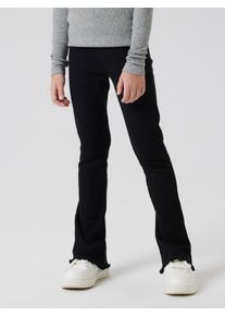 Jerseyhose name it "NKFNAKAL BOOTCUT LEGGING NOOS", M&auml;dchen, Gr. 98, N-Gr, schwarz (schwarz (blank)), Feinripp, Obermaterial: 95% Baumwolle, 5% Elasthan, unifarben, bootcut fit lang, Hosen Jerseyhose, mit ausgestelltem Bein