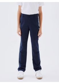 Chinos name it "NKMRIRAMEL PANT NOOS", Jungen, Gr. 158, N-Gr, blau (schwarz sapphire), Web, Obermaterial: 64% Polyester, 32% Viskose, 4% Elasthan, unifarben, regular fit normal, Hosen Chinos, Topseller
