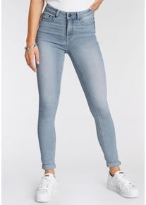 Skinny-fit-Jeans Arizona "Ultra Soft", Damen, Gr. 46, N-Gr, blau (bleached), Denim/Jeans, Obermaterial: 61% Baumwolle, 25% Polyester, 11% Viskose, 3% Elasthan, Basic, skinny fit lang, Jeans Skinny-fit-Jeans, hohe Leibh&ouml;he, lang, aus Baumwolle, Polyester und Elasthan