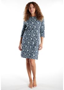 G&ouml;tzburg Nachthemd G&Ouml;TZBURG "Katerini", Damen, Gr. 48 (4XL), N-Gr, blau (blau, mittel, allover), Obermaterial: 100% Baumwolle, bequem kniefrei, Rundhals, Kleider Nachthemd, Rundhalsausschnitt, 3/4-Arm, Baumwolle, elastisch