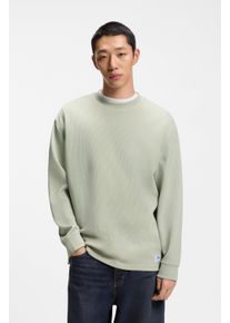 Langarmshirt HUGO BLUE "Nuwolo", Damen, Gr. XXL, open gr&uuml;n340, Single Jersey, Obermaterial: 87% Baumwolle, 13% Polyamid, l&auml;ssig geschnitten normal, Rundhals, breiter Bund, Shirts Langarmshirt, Rundhalsausschnitt, l&auml;ssig geschnitten, Logo-Badge