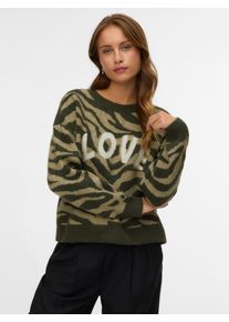 V&eacute;ro Moda Strickpullover VERO MODA "VMNEWKAI LS O-NECK PULLOVER BOO", Damen, Gr. L, grape leaf pattern:with mermaid zebra pattern, birch text, Strick, Obermaterial: 52% Polyester, 40% Polyacryl, 5% Wolle, 3% Elasthan, gemustert, regular fit, Rundhals, Rippb&uuml;ndchen, Pullover Strickpullover