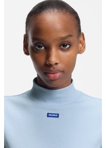 Longsleeve HUGO BLUE "Easy Longsleeve", Damen, Gr. XXL (44), open blau 477, Single Jersey, Obermaterial: 96% Baumwolle, 4% Elasthan, unifarben, k&ouml;rpernah normal, hoch geschlossener Ausschnitt, abgesteppte Kante, Shirts Longsleeve, mit Stehkragen