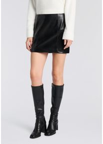 Minirock HUGO BLUE "Reklus", Damen, Gr. 42, schwarz 001, Web, Obermaterial: 100% Polyester, unifarben, mini, R&ouml;cke Minirock, in Lederoptik, durchgehender Rei&szlig;verschluss