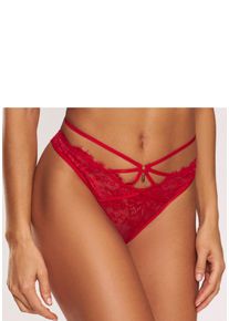 String Lascana "Samara", Damen, Gr. 32/34, rot, Spitze, Obermaterial: 90% Polyamid, 10% Elasthan, Unterhosen String, mit verf&uuml;hrerischem B&auml;nder-Detail und extravagantem Accessoire