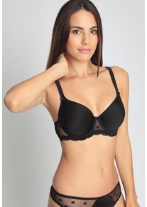 Sassa Mode B&uuml;gel-BH SASSA "Dotted Mesh", Damen, Gr. 95, Cup B, schwarz, Jacquard: 90% Polyamid, 10% Polyethylen. Obermaterial: 90% Polyester, 10% Elasthan. Spitze: 90% Polyamid, 10% Elasthan, unifarben, normal, BHs B&uuml;gel-BH, mit Spitzeneinsatz