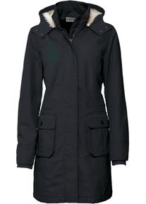 Parka bonprix, Damen, Gr. 48, schwarz, Obermaterial: 100% Baumwolle. Futter: 100% Polyester. &Auml;rmelfutter: 100% Polyester, unifarben, tailliert, Jacken Parka, mit Kapuze und Fellimitat, aus Baumwolle, mit taillierter Passform