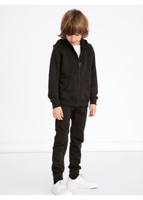 Kapuzensweatjacke name it "NKMNESWEAT &ndash; Sweatjacke mit K&auml;ngurutasche", Jungen, Gr. 122/128, schwarz, Sweatware, Obermaterial: 80% Baumwolle, 20% Polyester, unifarben, regular fit h&uuml;ftbedeckend, Rippb&uuml;ndchen, Sweatjacken Kapuzensweatjacke, unifarben, casual, regular fit, Sweatware, Rundhals