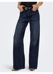 High-waist-Jeans Only "ONLJUICY HW WIDE DNM REA929 NOOS", Damen, Gr. 32, L&auml;nge 32, blau (blau schwarz denim), Denim/Jeans, Obermaterial: 98% Baumwolle, 2% Elasthan, unifarben, relaxed fit, Jeans High-waist-Jeans