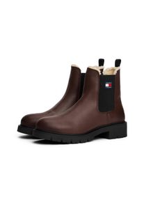 Chelseaboots Tommy Jeans "TJW CHELSEA BOOT WL", Damen, Gr. 42, dunkelbraun, Elastischer Einsatz, Leder, unifarben, Schuhe Chelseaboots, Blockabsatz, Stiefelette mit typischer Logoflagge
