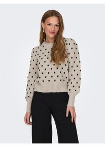 Jacqueline de Yong Rundhalspullover JDY "JDYSIGRID LIFE L/S ON PUFF PULL KNT NOOS", Damen, Gr. XS, beige (cement detail:with schwarz dots), Strick, Obermaterial: 100% Polyester, gepunktet, figurumspielend taillenbedeckt, Rundhals, Puff&auml;rmel,eingesetzt Strickb&uuml;ndchen, Pullover Rundhalspullover, in gepunkteter Optik