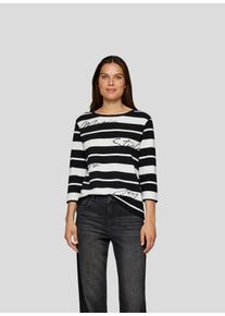 3/4-Arm-Shirt Rabe, Damen, Gr. 46, schwarz, Strick, Obermaterial: 76% Baumwolle, 16% Polyester, 8% Elasthan, gestreift, regular fit taillenbedeckt, Rundhals, gerader Abschluss, Shirts 3/4-Arm-Shirt, mit Schriftzug