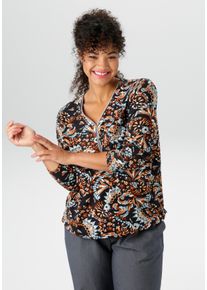 Langarmshirt ANISTON PLUS, Damen, Gr. 48, blau, braun, wei&szlig;, orange, braun, Jersey, Obermaterial: 95% Viskose, 5% Elasthan, bedruckt, figurumspielend Po-bedeckend, V-Ausschnitt, Shirts Langarmshirt, mit fantasievollem Retro-Druck - NEUE KOLLEKTION