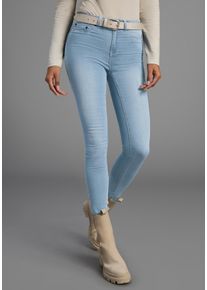 Skinny-fit-Jeans Arizona "Ultra Stretch", Damen, Gr. 38, N-Gr, blau (bleached), Denim/Jeans, Obermaterial: 63% Baumwolle, 32% Polyester, 5% Elasthan, skinny fit lang, Jeans Skinny-fit-Jeans, skinny-fit, betonte Taille, shaping-Effekt, high Waist