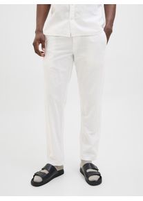 Jack & Jones Stoffhose JACK & JONES "JPSTKANE SUMMER JOGGER SN", Herren, Gr. M, N-Gr, wei&szlig;, Web, Obermaterial: 74% Baumwolle, 26% Leinen, unifarben, relaxed fit kn&ouml;chellang, Hosen Stoffhose, mit B&uuml;ndchen