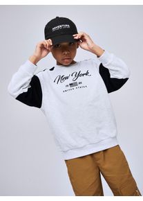 Sweatshirt name it "NKMKERA LS RLX SWEAT UNB", Jungen, Gr. 146/152, grau (light grau melange), Sweatware, Obermaterial: 68% Baumwolle, 30% Polyester, 2% Viskose, bedruckt, normal normal, Rundhals, Rippb&uuml;ndchen, Sweatshirts Sweatshirt