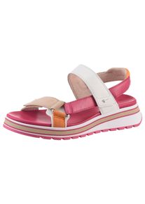 Keilsandalette Tamaris, Damen, Gr. 41, pink (fuchsia kombiniert), Leder, Lederimitat, Veloursleder, kontrastfarbene Details, Schuhe Keilsandalette, Trekkingsandale, Riemchensandale mit verstellbaren Klettverschl&uuml;ssen