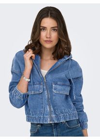 Jeansjacke Only "ONLKENZIE &ndash; Jeansblouson mit Kapuze und Rei&szlig;verschluss", Damen, Gr. M, blau (medium blau denim), Denim/Jeans, Obermaterial: 100% Baumwolle, unifarben, elastischer Bund, Jacken Jeansjacke, unifarben, modisch, regular fit, Denim, Kapuze