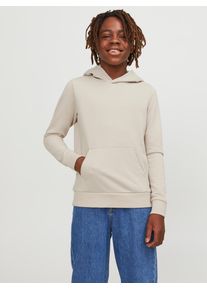 Jack & Jones Kapuzensweatshirt JACK & JONES JUNIOR "JJEBRADLEY SWEAT HOOD NOOS JNR", Jungen, Gr. 176, wei&szlig; (moonbeam), angeraute Sweatware, Obermaterial: 61% Polyester, 39% Baumwolle, unifarben, Basic, regular fit normal, Rundhals, Rippb&uuml;ndchen, Sweatshirts Kapuzensweatshirt