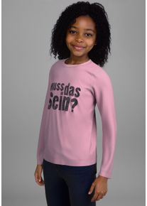 Langarmshirt Kidsworld "Spruch: MUSS DAS SEIN", M&auml;dchen, Gr. 128/134, rosa, Single Jersey, Obermaterial: 100% Baumwolle, bedruckt, Basic h&uuml;ftlang, Rundhals, Shirts Langarmshirt, L&auml;ssiger Spr&uuml;che-Print