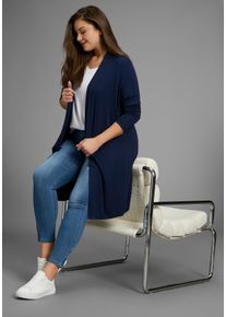 Longstrickjacke LAURA SCOTT CURVE, Damen, Gr. 44/46, marine, Feinstrick, Obermaterial: 95% Viskose, 5% Elasthan, unifarben, Basic, figurumspielend kniebedeckend, tiefer V-Ausschnitt, Strickjacken Longstrickjacke, aus weichem, angenehmem flie&szlig;endem Jerseymaterial - GROSSE GR&Ouml;SSE