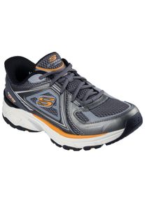 Slip-On Sneaker Skechers "STAMINA SPORT", Herren, Gr. 47,5, grau (dunkelgrau), Leder, Mesh, Schuhe Slip-On Sneaker, Trainingsschuh, Retro Sneaker mit Slip-ins