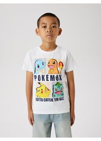T-Shirt name it "NKMDAZZ &ndash; Shirt mit Pok&eacute;mon-Print und Rundhalsausschnitt", Jungen, Gr. 134 (140), wei&szlig; (hellwei&szlig;), Jersey, Obermaterial: 100% Baumwolle, bedruckt, regular fit h&uuml;ftlang, Rundhals, abgesteppte Kante, Shirts T-Shirt, bedruckt, casual, regular fit, Jersey, Rundhals