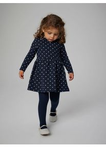 Sweatkleid name it "NMFDAVINA LS SWEAT BRU DRESS NOOS", M&auml;dchen, Gr. 122, N-Gr, wei&szlig; (schwarz sapphire aop:with hellwei&szlig; dots), angeraute Sweatware, Obermaterial: 95% Baumwolle, 5% Elasthan, bedruckt, gepunktet, Basic ca. Mitte Oberschenkel, Rundhals, abgesteppte Kante, Kleider Sweatkleid, im tollen Alloverprint