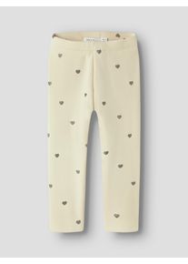 Leggings name it "NMFTAVINA SWEAT FLEECE LEGGING BRU NOOS", M&auml;dchen, Gr. 98, N-Gr, beige (summer sand print:with glitter lava smoke hearts), Jersey, Obermaterial: 66% Polyester, 30% Baumwolle, 4% Elasthan, bedruckt, normal normal, Hosen Leggings