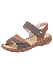 Sandale Rieker, Damen, Gr. 43, braun (dunkelbraun, cognac), Lederimitat, Schuhe Sandale, Riemchensandale, Sommerschuh, Sandalette, Klettschuh mit Keilabsatz