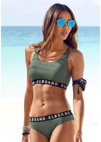 Bustier-Bikini ELBSAND, Damen, Gr. 42, Cup C/D, gr&uuml;n (oliv), Microfaser, unifarben mit Farbeinsatz, Bikini-Sets Bustier-Bikini, mit kontrastfarbenen Schriftz&uuml;gen