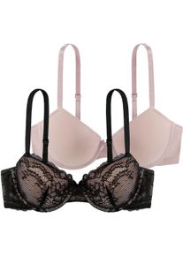 B&uuml;gel-BH Dorina "Chloe", Damen, Gr. 90, Cup D, schwarz (schwarz, blush), Spitze, Obermaterial: 88% Polyamid, 12% Elasthan, gemustert, unifarben, bequem, BHs B&uuml;gel-BH, vorgeformte leicht gepolsterte Cups, florale Spitze, tiefer Ausschnitt
