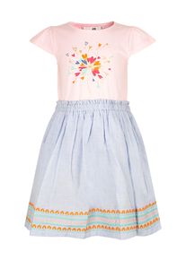 Sommerkleid happy girls, M&auml;dchen, Gr. 116, N-Gr, rosa (rose), Web, Obermaterial: 95% Baumwolle, 5% Elasthan. Futter: 100% Baumwolle, bedruckt, regular fit Midi, Rundhals, Fl&uuml;gel&auml;rmel, Kleider Sommerkleid, mit wundersch&ouml;nem Frontmotiv und hochwertiger Stickerei am Saum