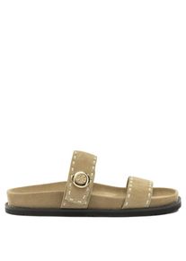 Tory Burch Sandalen - Suede Sandals With Gold-Tone Emblem - Gr. 7_5 - in Beige - f&uuml;r Damen