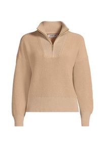 LANDS' END Stehkragenpullover mit Rei&szlig;verschluss DRIFTER, Damen,  Wei&szlig;, Baumwolle, by Lands' End