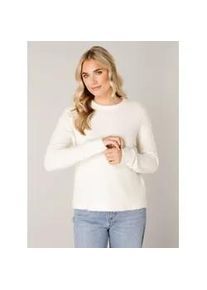 Strickpullover Base Level "Yana", Damen, Gr. 44, beige (ecru), Strick, Obermaterial: 43% Nylon, 26% Polyacryl, 13% Alpaka, 13% Wolle, 5% Elasthan, unifarben, gerade h&uuml;ftbedeckend, Rundhals, Flachstrickb&uuml;ndchen, Pullover Strickpullover, mit Wolle