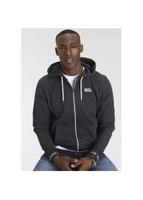 Kapuzensweatjacke DELMAO, Herren, Gr. 5XL (72/74), blau (dunkelblau), Sweatware, Obermaterial: 60% Baumwolle, 40% Polyester. Kapuzenfutter: 60% Baumwolle, 40% Polyester, unifarben, normal h&uuml;ftbedeckend, Rippb&uuml;ndchen, Sweatjacken, mit kontrastfarbenen Rei&szlig;verschl&uuml;ssen, Topseller