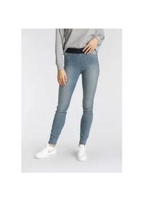 Skinny-fit-Jeans Arizona, Damen, Gr. 22, K + L Gr, blau (blau used), Jeans, Obermaterial: 75% Baumwolle, 24% Polyester, 1% Elasthan, Basic, eng lang, Jeans, extra-enger Schnitt, komfortable Leibh&ouml;he, Used-Look-Waschung