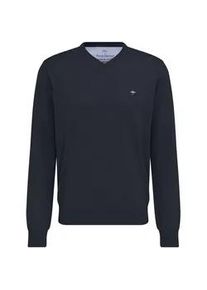 Strickpullover Fynch-Hatton "Fynch-Hatton Pullover mit V-Kragen", Herren, Gr. L (52/54), blau (navy, meliert), Strick, Obermaterial: 100% Baumwolle, unifarben, bequem h&uuml;ftbedeckend, V-Ausschnitt, Flachstrickb&uuml;ndchen, Pullover Strickpullover, aus Baumwolle, mit V-Ausschnitt, bequeme Passform