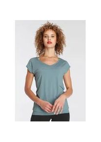 Funktionsshirt FAYN SPORTS "Cuffed Tee", Damen, Gr. 48/50, blau (eisblau), Jersey, Obermaterial: 87% Polyester, 13% Elasthan, figurbetont, Shirts Funktionsshirt, atmungsaktiv, schnell trocknend, aus Jerseystoff