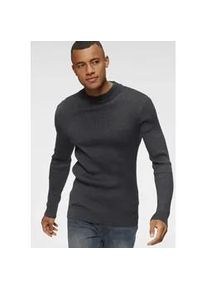 Stehkragenpullover Bruno Banani, Herren, Gr. M (48/50), grau (anthrazit, meliert), Feinstrick, Obermaterial: 50% Baumwolle, 50% Polyacryl, meliert, Basic, slim fit, B&uuml;ndchen, Pullover Stehkragenpullover, in Rippstrickoptik