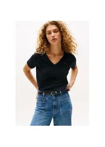 T-Shirt Tommy Hilfiger "SLIM CODY V-NK SS mit V-Ausschnitt und Streifen", Damen, Gr. XXS (32), blau (nos desert sky), Jersey, Obermaterial: 100% Baumwolle, unifarben, slim fit h&uuml;ftlang, tiefer V-Ausschnitt, abgesteppt, Shirts T-Shirt, Baumwolle, slim fit