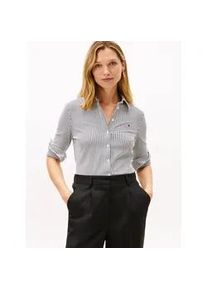 Poloshirt Tommy Hilfiger "1985 SLIM PIQUE BTN DOWN LS mit Polokragen und Label", Damen, Gr. XXL (44), ecru, schwarz night navy ithaca, Single Jersey, Obermaterial: 96% Baumwolle, 4% Elasthan, unifarben, slim fit normal, Rundhals, Shirts, Baumwollmischung, slim fit