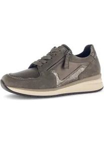 Keilsneaker Gabor "CAPRI", Damen, Gr. 39, beige (bronzefarben, taupe), Lederimitat, Veloursleder, metallic, Schuhe, Freizeitschuh, Halbschuh, Schn&uuml;rschuh in Extraweite K