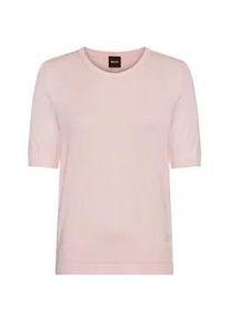 Kurzarmpullover BOSS ORANGE "Fiaffusa Premium Damenmode", Damen, Gr. L, lila (open lila 562), Feinstrick, Obermaterial: 60% Viskose, 35% Polyacryl, 5% Kaschmir, unifarben, Rundhals, Rippb&uuml;ndchen, Pullover, mit dezentem Ajourstrickmuster hinten