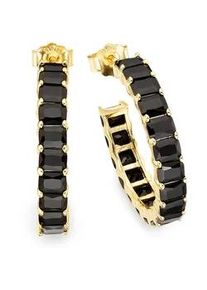 Paar Creolen Firetti "Schmuck, Geschenk, Silber gelbgoldfarben vergoldete Halbcreolen", gelbgoldfarben, schwarz, schwarz, Ohrringe, Damen, 24,7mm, Silber 925 (Sterlingsilber), mit Zirkonia (synth.)